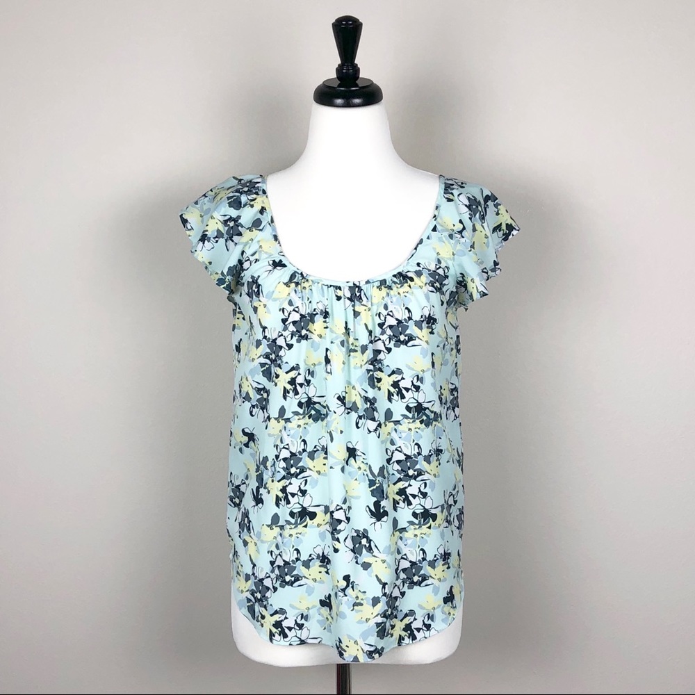 Banana Republic Floral Print Ruffle Sleeve Blouse